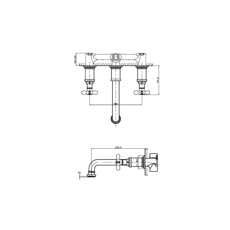 Traditional Wall Mounted Crosshead Tap - Brass