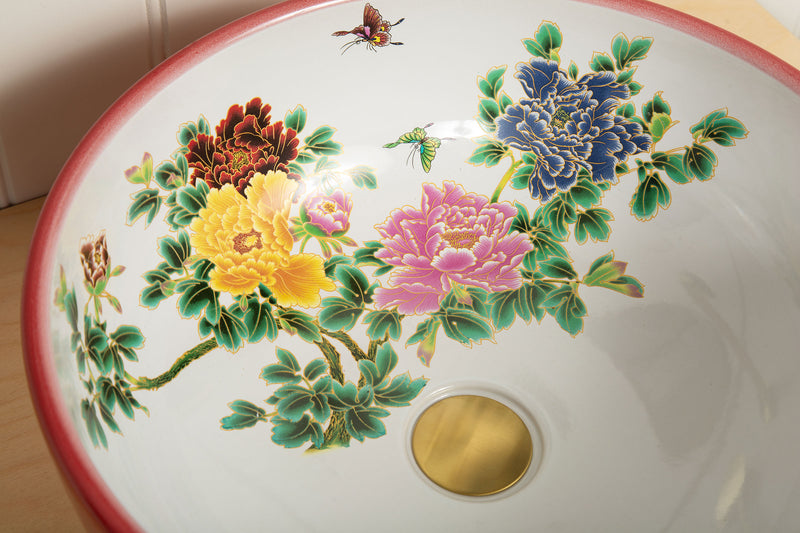 JO JO - Colourful Red Handmade Decorative Floral Countertop Bathroom Wash Basin Sink - The Way We Live London