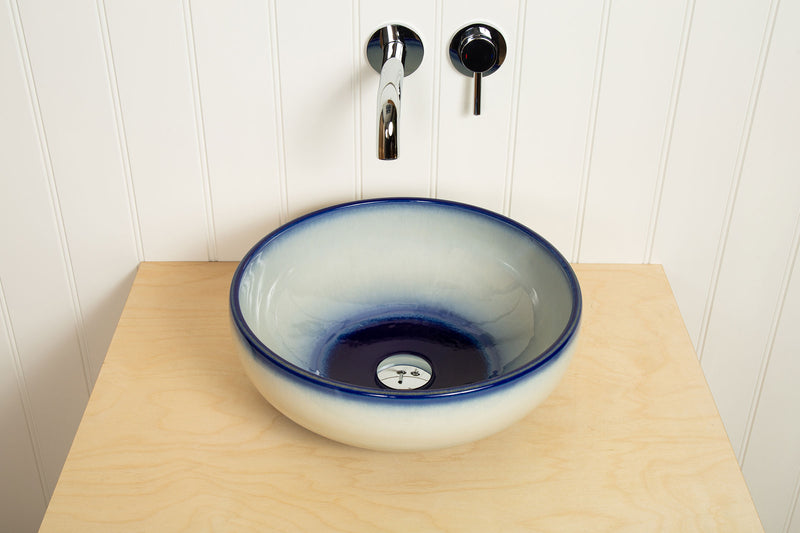 HELGA - Blue & White Porcelain Countertop Bathroom Wash Basin Sink - The Way We Live London