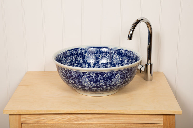 Mary Basin - Blue & White Chinois Countertop Wash Basin