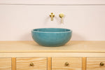 Autumn Basin - Vintage Crackle-Glazed Teal Countertop Wash Basin