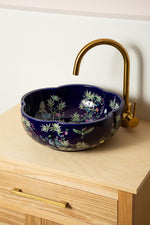 Gracie Basin - Pretty Blue Botanical Countertop Bathroom Wash Basin