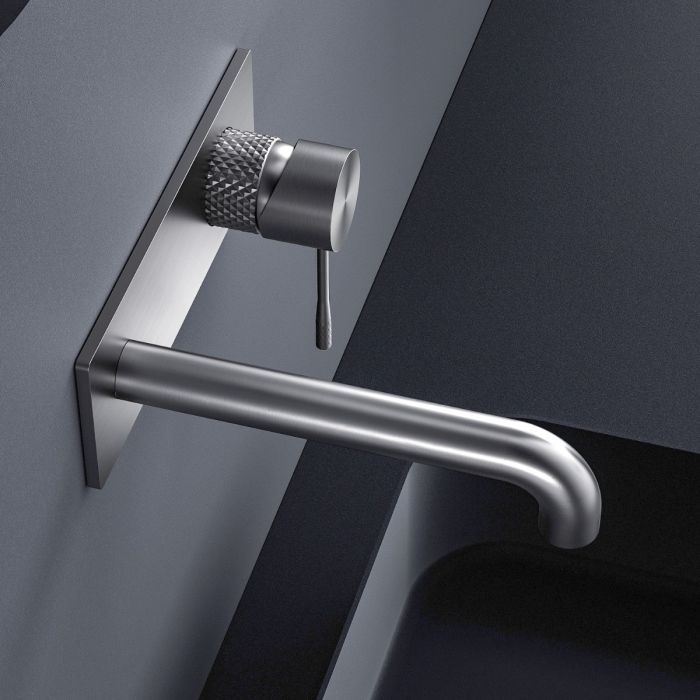 Knurled Textured Wall Mounted Basin Tap - Nickle