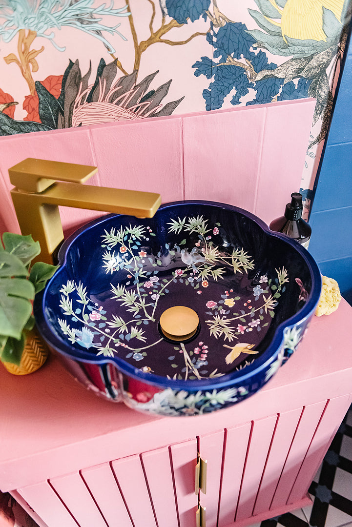 GRACIE - Pretty Blue Botanical Countertop Bathroom Wash Basin Sink - The Way We Live London